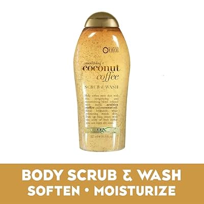OGX Smoothing + Coconut Coffee Exfoliating Body Scrub with Arabica Coffee & Coconut Oil, Moisturizing Body Wash for Dry Skin, Paraben-Free with Sulfate-Free Surfactants, 19.5 Fl Oz