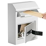 Volcora Key Drop Box with Lock, Drop Slot Depository Safe Box Digital Keypad, Outdoor Waterproof Money Drop Safe for Business, Cash Drop Box, Wall Mount Mailbox, Electronic Programmable Lock, White