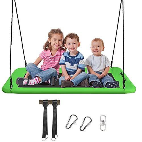 RELAX4LIFE Columpio, Columpio Nido de Altura Regulable 120-180 cm, Columpio Colgante Grande para Varios niños, Columpio de Placa para Interior y Exterior, Columpio para árbol 150 x 80 cm (Verde)