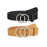XZQTIVE 2Pack Women Belts For Jeans Dresses Pants Ladies Leather Waist Belt with Gold Buckle