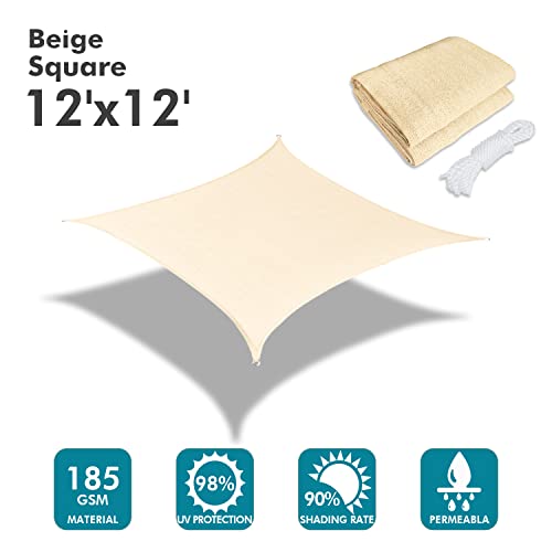Image of KANAGAWA 12'x12' Sun Shade Sail Cream Curved Rectangle