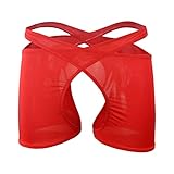 Mens Open Crotch Lingerie Sexy Sheer Boxer Briefs Naughty Underwear See Through Panties Trunks Swimwear Underpants (Red,One Size)