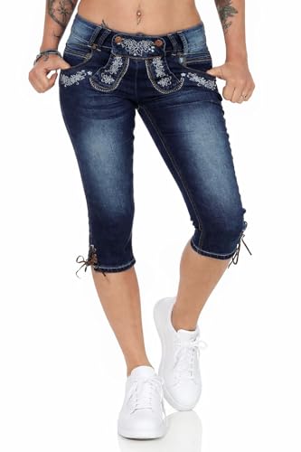 Hailys Damen Capri Jeans Trachten Hose Lederhose Okto (L, Denim)