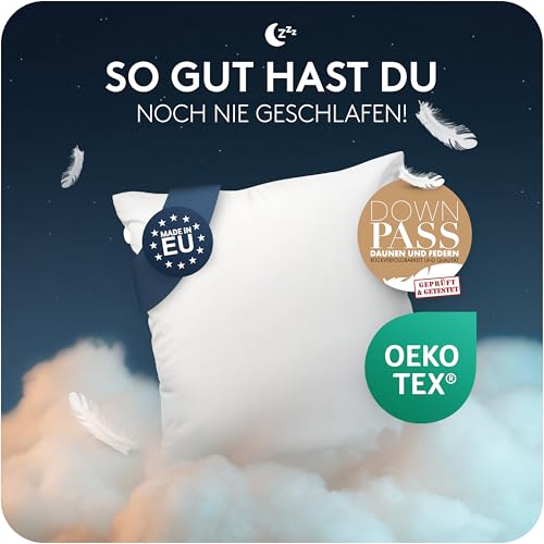 CALMONT 3-Kammer Daunenkissen 80x80 I flauschig & Allergiker geeignet I Langlebig & Atmungsaktives Bettkissen I Federkopfkissen I Federkissen 80 x 80 cm Kopfkissen Daunen