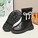 Girls Elegant Princess Boots with Bow Pearls Ball Decoration, Fashion PU Leather Platform Chunky Riding Boots