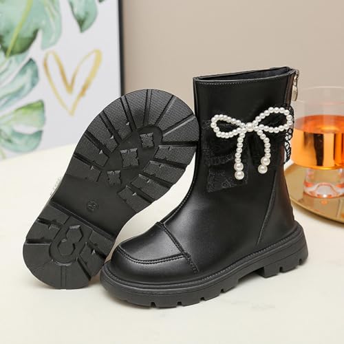 Cute Bow Boot for Girl Splicing Lace and Pearl Shoe Mid Calf Length PU Leather Shoes 2025 Outdoors Casual Boots2