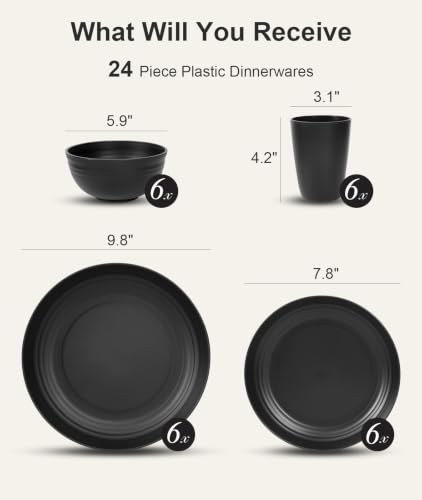 Quatish 24 Piece Plates and Bowl Set for 6, Dinnerware Dish Set for Kitchen - Image 2