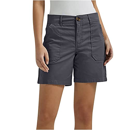 Lcziwo Plus Size Women Stretch Twill Shorts Summer Casual Hiking Athletic Shorts With Pockets Regular Fit Bermuda Shorts B-Gray #TOP28