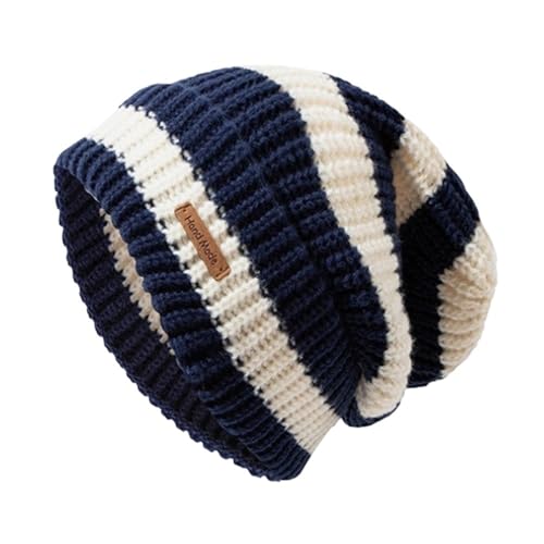 Casquettes chaudes pour temps froid et bonnet ample à rayures bleu