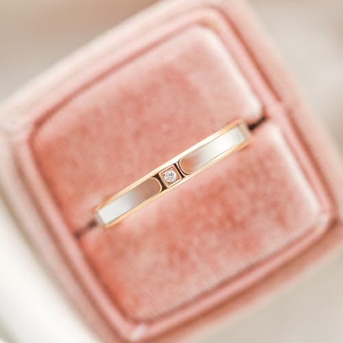 Monkton Women Rose Gold Stainless Steel Wedding Bands with White Shell Inlay Engagement Promise Ring 3.5mm/5.5mm/ 2.5-4mm Cross3