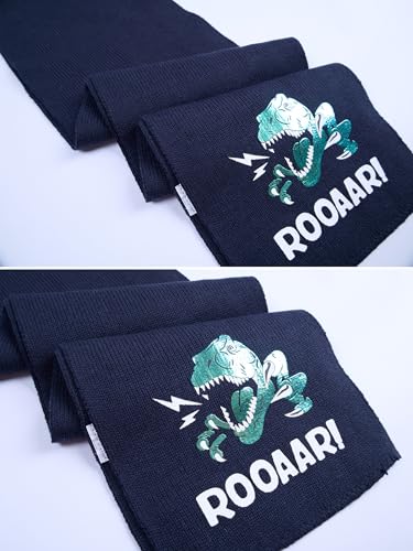 Image of Kid Winter Knit Hat Scarf Dinosaur Warm Knitting Cartoon Animal Beanie Scarf Set for Boys Girls Navy