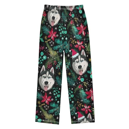 Husky Mistletoe Branches Boys Long Pants Soft Trousers Elastic Waist Kids Lounge Bottoms with Pockets S-XL2