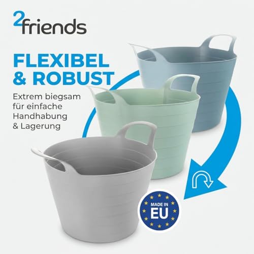 Wäschewanne Flexibel 3er Set 30L – Robuster Wäschekorb Kunststoff mit Griffen – Universeller Tragekorb für Wäsche, Garten & Spielzeug – Made in EU – Ø 40 cm Mehrzweckkorb Farbsortiert