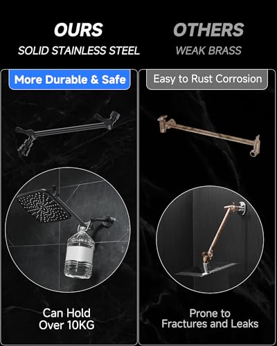 Image of Veken 11.8 inch Black Rain Shower Head, Rectangular Rainfall Showerheads with 11 inch Stainless Steel Exension Arm, Height & Angle Decor Adjustable, High Pressure Shower Heads, Bathroom Accessories