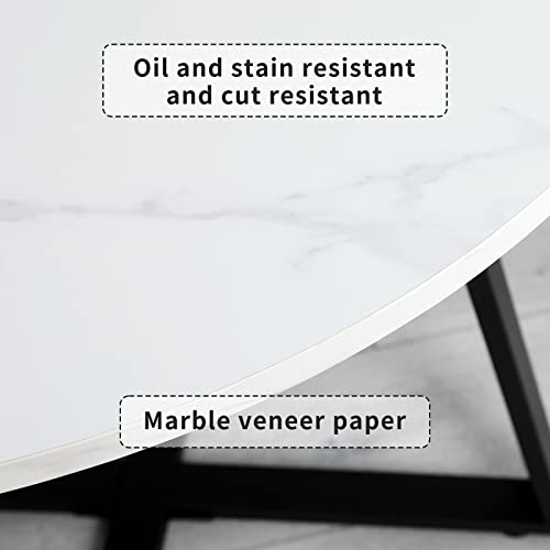Deehansh 35.5" Round Marble-Proof Dining Table With Metal Base,Faux White Carrara Marble Top And Antique Coffee #TOP5