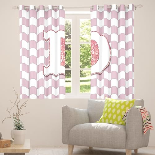 Image of Erosebridal Pink Initial D Window Drapes Kawaii Plaid Checkered Blackout Curtains 52 inchWx84 inchL Cute Personalized Monogram Curtains for Kids Girls Bedroom,Fashion Grids Gingham Window Treatments 2 Panels