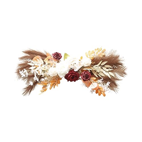 Fleurs D'arche de Mariage, Butin Floral Décoratif de Style Bohème avec Herbe de Pampa Séchée et Fleurs de Rose, Arrangement Floral de Signe de Bienvenue pour Décor de Tonnelle de Rideaux(1 PCS)