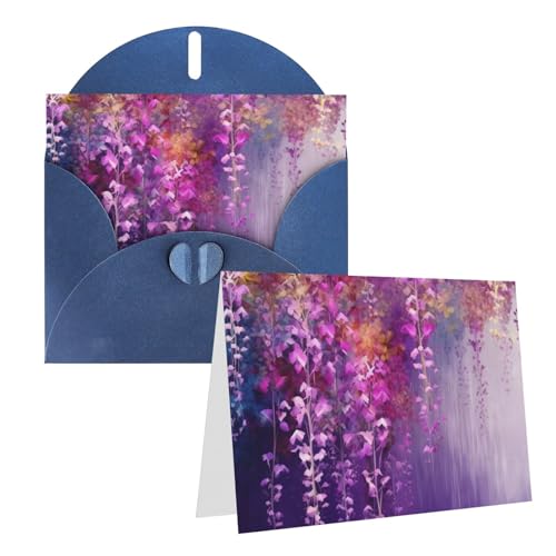 FHEDVBN 抽象的な紫のしだれ花 グリーティングカード1枚セット ブランクカード 4x6インチ バースデーカード ウェディングカード お見舞いカード サンキューカード 封筒付きメモカード あらゆる機会に