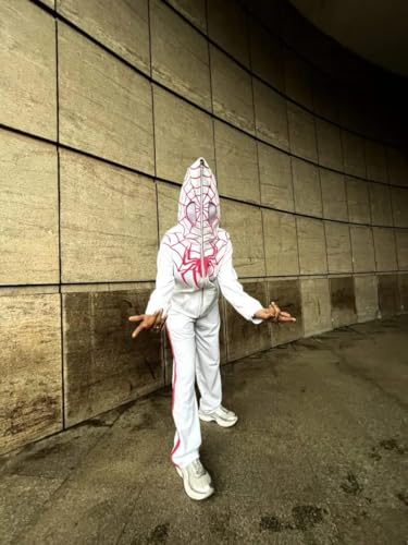 Image of STYLEVERSE Men's Cotton Relaxed Fit Full Zipped Spidy Hoodies Trendy and Comfortable (White & Red)