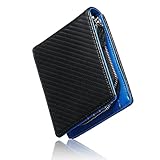 [VOICE] ヴォイス 本革 レザー メンズ 二つ折り 財布 使いやすい ファスナー 小銭入 カード 収納 プレゼント 用 ギフト箱入り (Black/Blue)