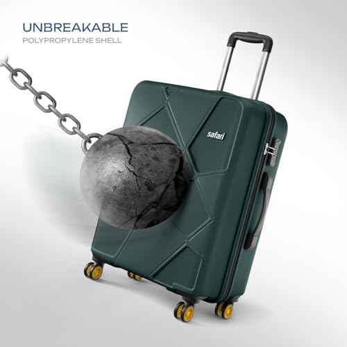 Image of Safari Pentagon Pro 8 Wheels Set of 3 (Cabin + Medium + Large) Trolley Bags, Hard Case Polypropylene, 360º Wheeling Suitcase /Luggage for Travel, Dusk Green