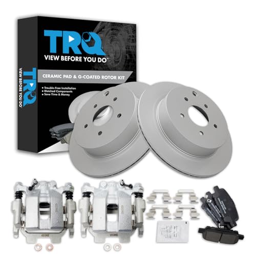 Image of TRQ Rear Brake Pad and Rotor Set Ceramic G Coated Rotors Calipers | For 2011-2017 Infiniti M37 M56 Q50 Q60 Q70 Q70L QX60 JX35 M35h 2009-2017 Nissan Murano Quest Pathfinder