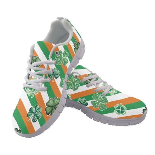 Vuriqeby Men Fashion Sneakers Green Lucky Clover Light Breathable Mesh Shoes Elastic Shock Absorption EVA Sole Snow Sneakers for Golf US 10 White Sole