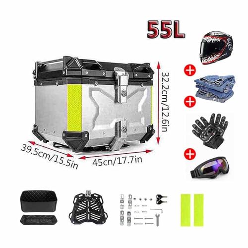 Baúl de moto de aluminio 55L antirrobo e impermeable para guardar equipaje 5