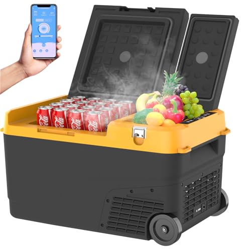 Congelador de Compresor 27 litros Mini Fridge Eléctrico, Frigorifico Pequeño para Batería DW -4°F a 68°F, 12/24V CC y 100-240V CA Control Mediante App Móviles, Mini Nevera Portatil para Coche Camping