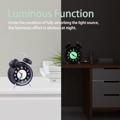 Image of HOME SKILL Alarm Clock for Heavy Sleepers Loud Clock for Adults, Table Clock with Backlight Alarm Clocks for Students Decoration Bedroom /Office (Black Luminous)
