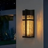 OUPAVOCS Modern Outdoor Wall Sconce, Black Exterior Porch Wall Lights Wall Mount with Seed Glass, Patio Lighting Fixtures with E26 Socket for House, Garage