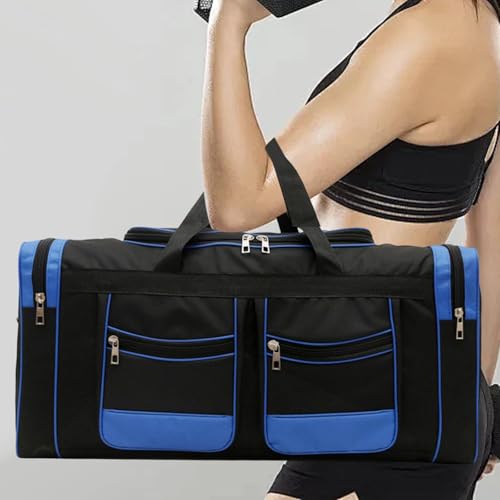 Gym Bag for Women Duffel Bag,Portable Handbag Large Capacity with Strap Lightweight Carry on Weekender Overnight, red black(Blue black)2