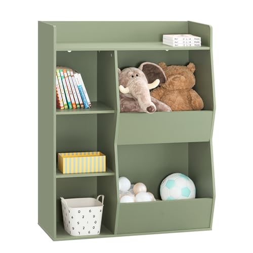 SoBuy Kinder Bücherregal Montessori Regal Kinderzimmer mit 5 Offenes Fach Kinderregal für Spielzeug Aufbewahrung Grün 80x104x34 cm KMB55-K-GR