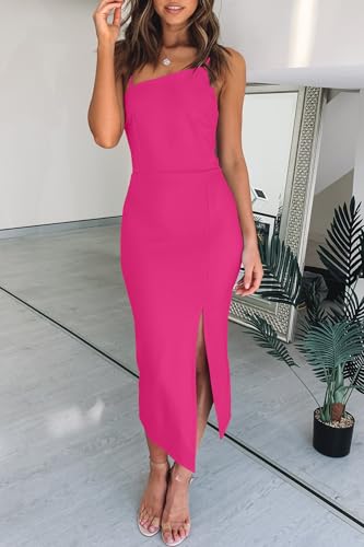 Image of OWIN Women's Adjustable Spaghetti Straps Sleeveless High Waist Split Midi Bodycon Cocktail Party Dress
