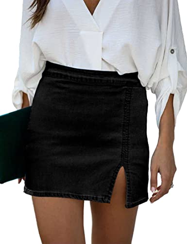 luvamia Jean Skirt for Women with Slit High Wasited Bodycon Stretch Pencil Mini Short Denim Skirts