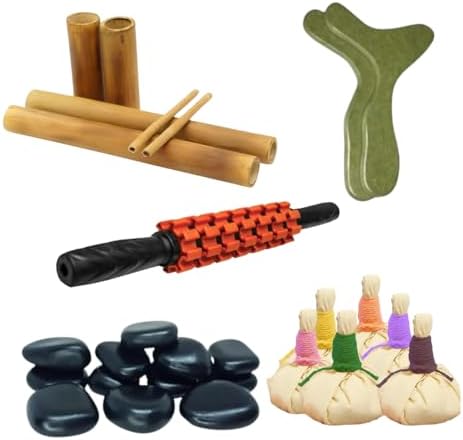 Kit Completo de Massagem com 12 Pedras Quentes Vulcânicas, Bambus...
