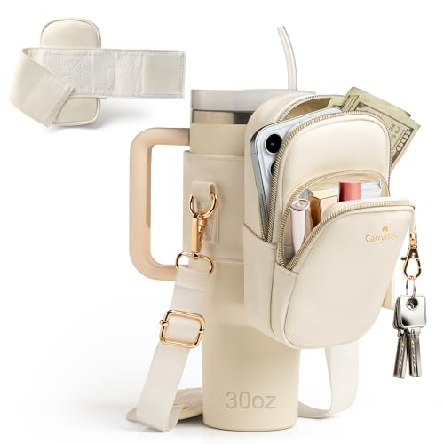 Water Bottle Carrier Bag for Stanley Cup 30 oz, Tumbler Holder with Strap