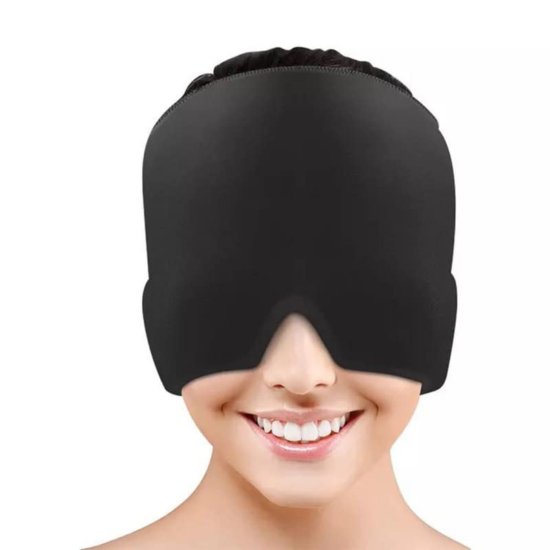 Shopipistic Comfy and Stretchable Double-Sided Gel Migraine Relief Cap for Hot and Cold Therapy used as Eye-Mask, Head-Mask for Low to Medium Migraine, Headaches, Stress, and Pain Relief- Black