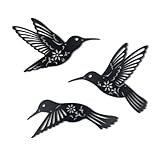 OYEFLY 3PCS Metal Hummingbird Outdoor Wall Decor,Fence Decorations Outdoor (Black)