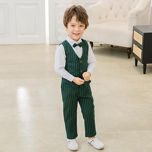 Image of Kimocat Boys 3Pcs Clothing Sets Elegant Long Sleeve Shirts + Vest with Flower+Pants Party Suit