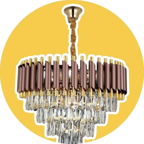 Image of Modern Ceiling Lamp 3-Tier Round Crystal Chandelier for Living Room | Modern Ceiling Light Jhumar for Hall for Home Decoration + 3 Color LED Light (Brown Gold, 500MM)