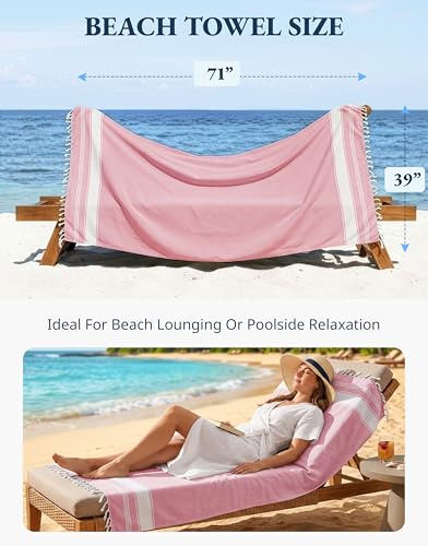 LANE LINEN Turkish Beach Towel 4 Pcs, Beach Towels, for Adults - Candy Pink - image 4