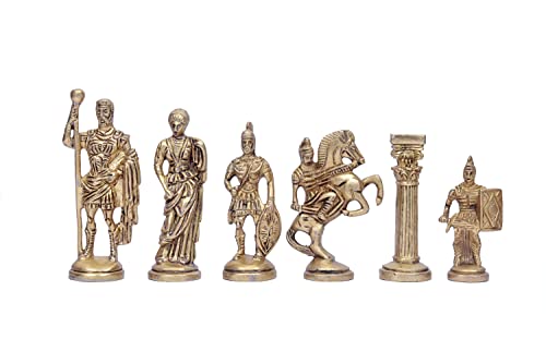STATUESOLUTION Kid Antique Folding Wooden Chess Board With Brass Chess Roman Figures Set, 2 Players - Best For Gifting, Home Decor And Playing ( Black & Yellow ) Size 16"×16" Inch.
