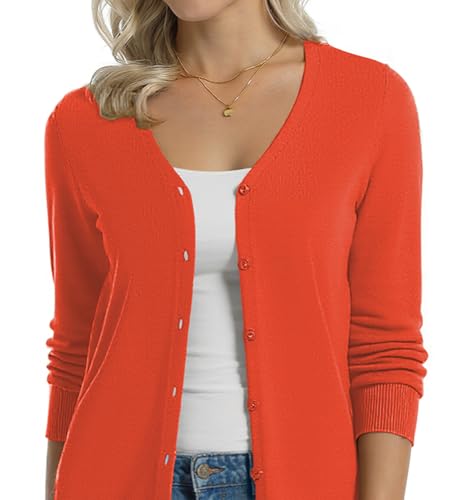 Image of QUALFORT Women's 100% Cotton Lightweight Cardigans Long Sleeve Knitted Button Down Sweater
