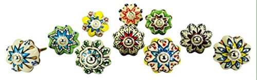 10 Pois Vert jaune Mélange Couleur Multi conçu en céramique Boutons de porte placard armoire tiroir tirettes et chromé matériel  peinte à la main à partir