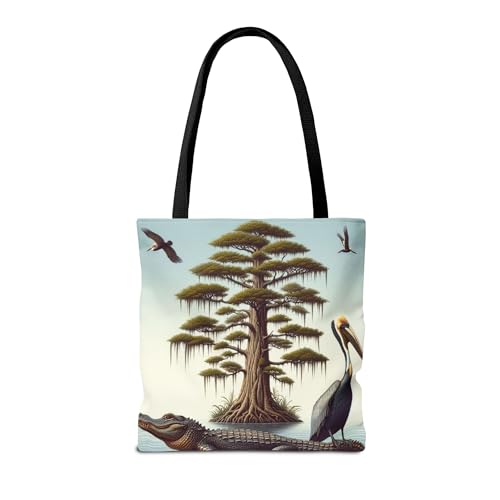 Premium Tote Bag with Reinforced Stitching - Alligator, Cypress Tree, Brown Pelican - Symbols of Louisiana2