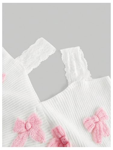 Verdusa Women's Y2K Lace Bow Sweater Coquette Cold Shoulder Lantern Sleeve Crop Tops3