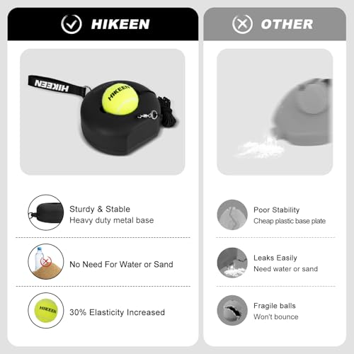 Image of Hikeen Premium Tennis Trainer Rebound with Metal Base,Portable Solo Tennis Trainer Set with 3 Highly Elastic String Balls,Tennis Practice Equipment for Adult Kids an Beginners