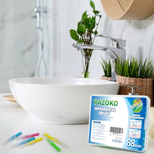 Image of RAZOKO Interdental Brush, Flossing Head,Easy Use Tooth Cleaning Tool (1Pack(2mm /2.3mm /2.5mm /3mm)-88pcs)