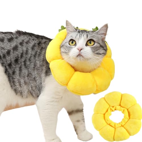 エリザベスカラー ひまわり型 猫用犬用 ドーナツカラー 調整可能 もちもちPP綿生地 エリザベス かわいい 軽量 負担なし 夏 手術後ケア 傷口なめ防止 噛み防止 耳掻き 爪切り 去勢 避妊 イエロー (S)